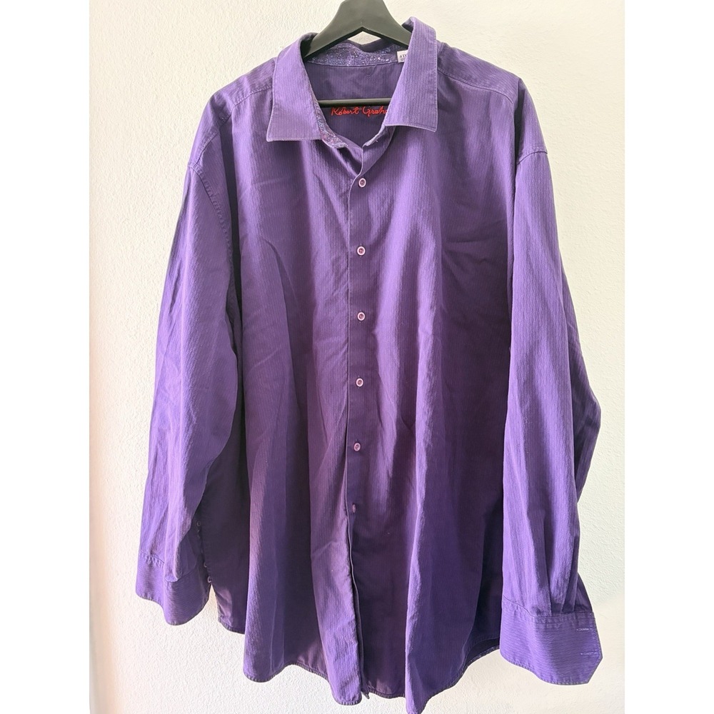 Robert Graham Men's Purple Long Sleeve Button Down Shirt Size 4XL Paisley Trim